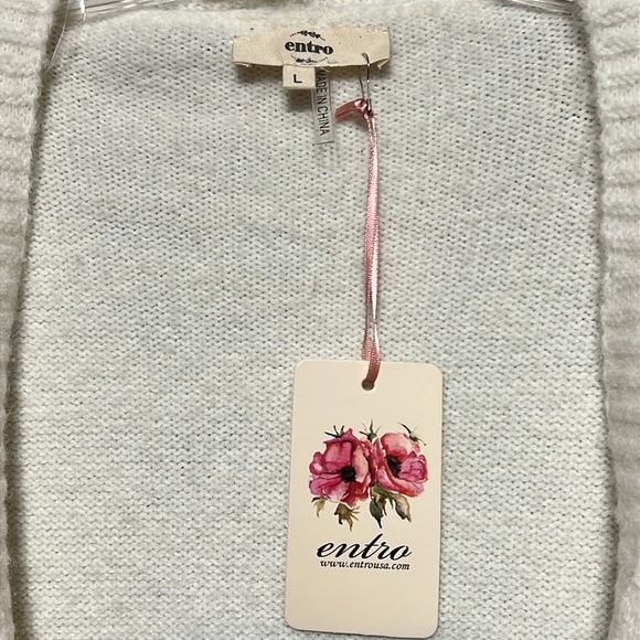 Entro Color Block Longline Open Front Knit Cardigan Beige Tan Grey Black Large - Picture 6 of 7